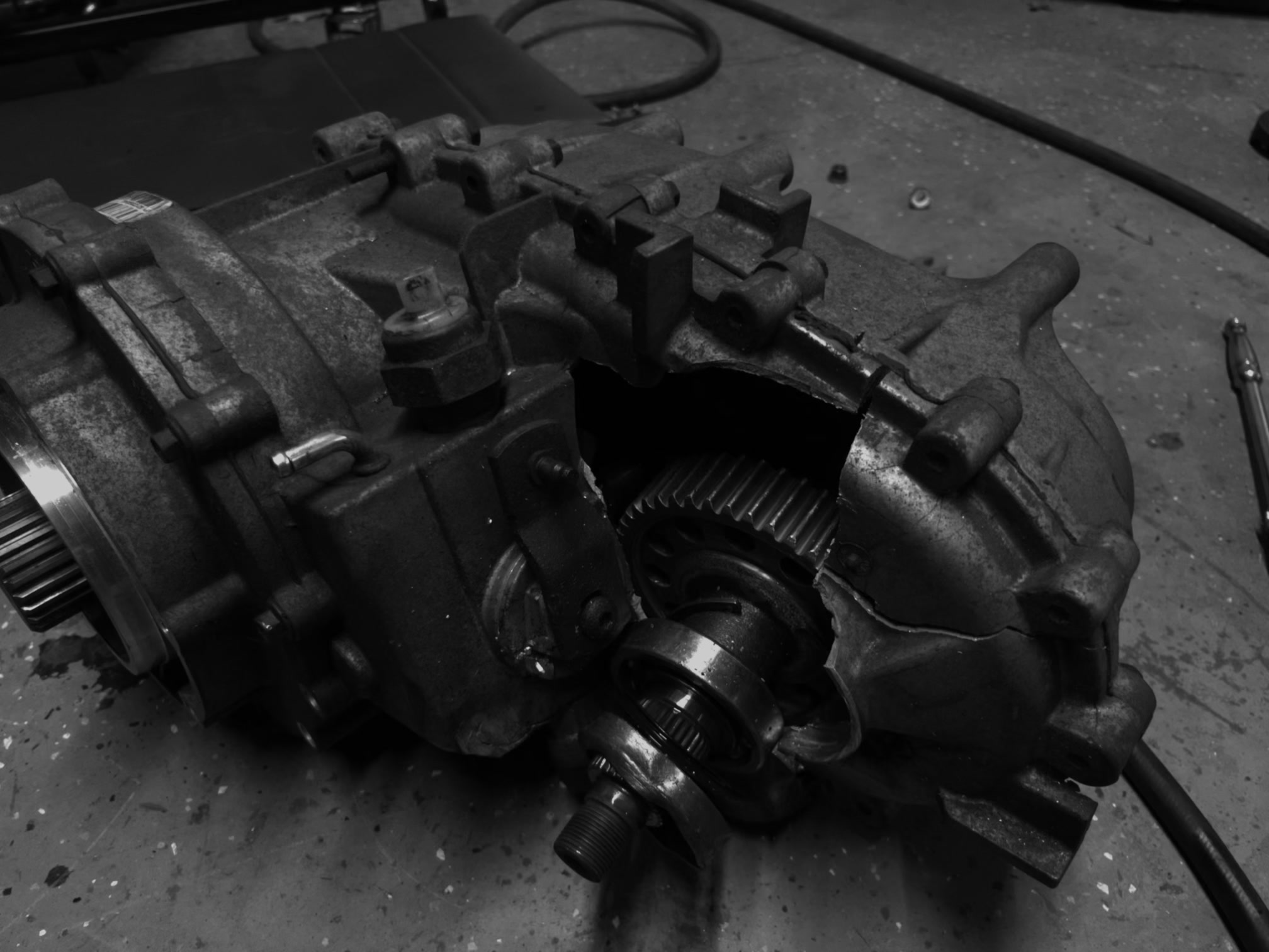 Failed transfer case removed from a Jeep for 4WD system diagnosis at EFJ